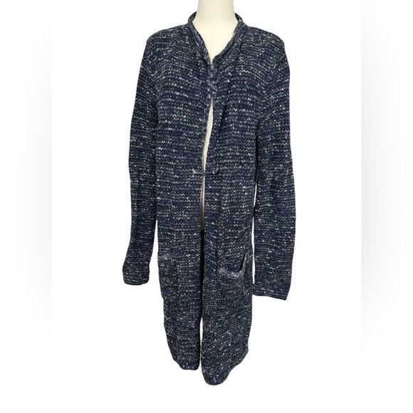 J. Jill Blue Marled Melange Long Knit Open Front Cardigan Sweater Sz M Tall - Picture 4 of 14